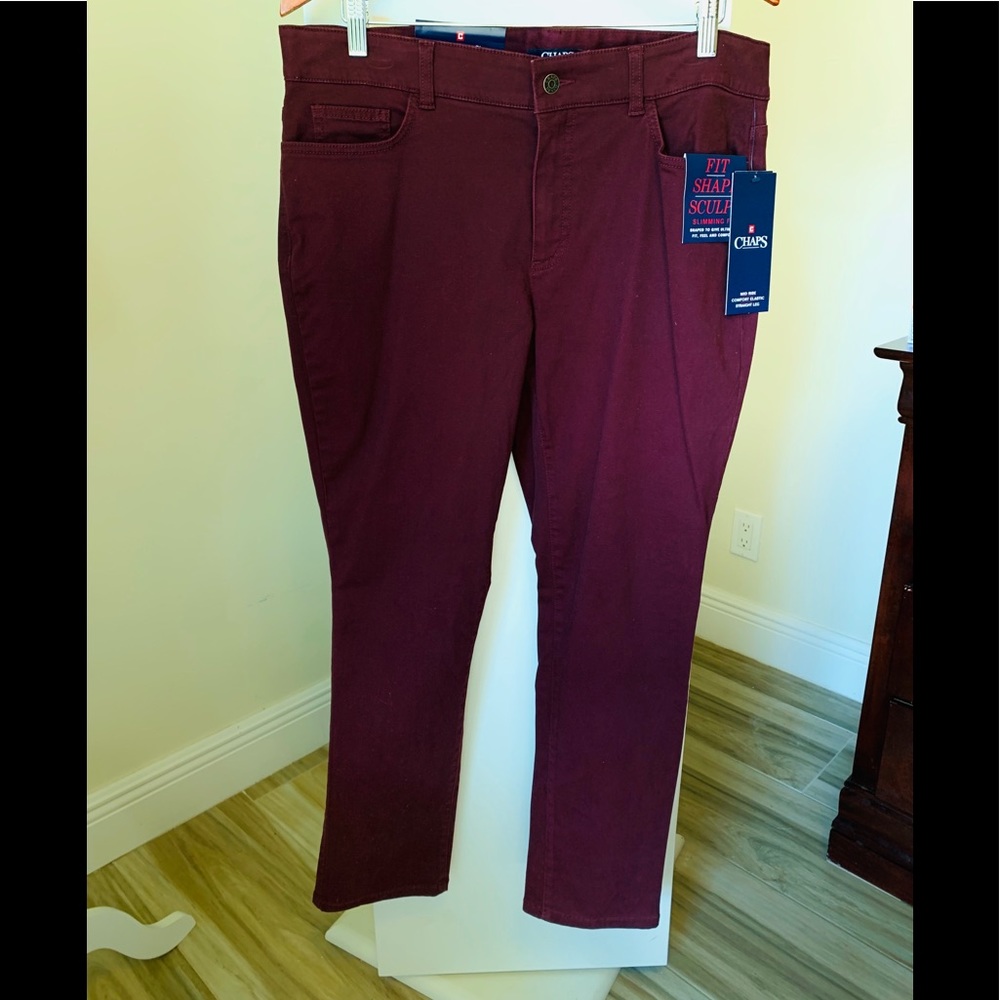 NWT CHAPS BURGUNDY KHAKIS SZ 16p